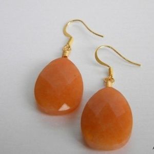 Peach Aventurine Drop Earrings in Gold